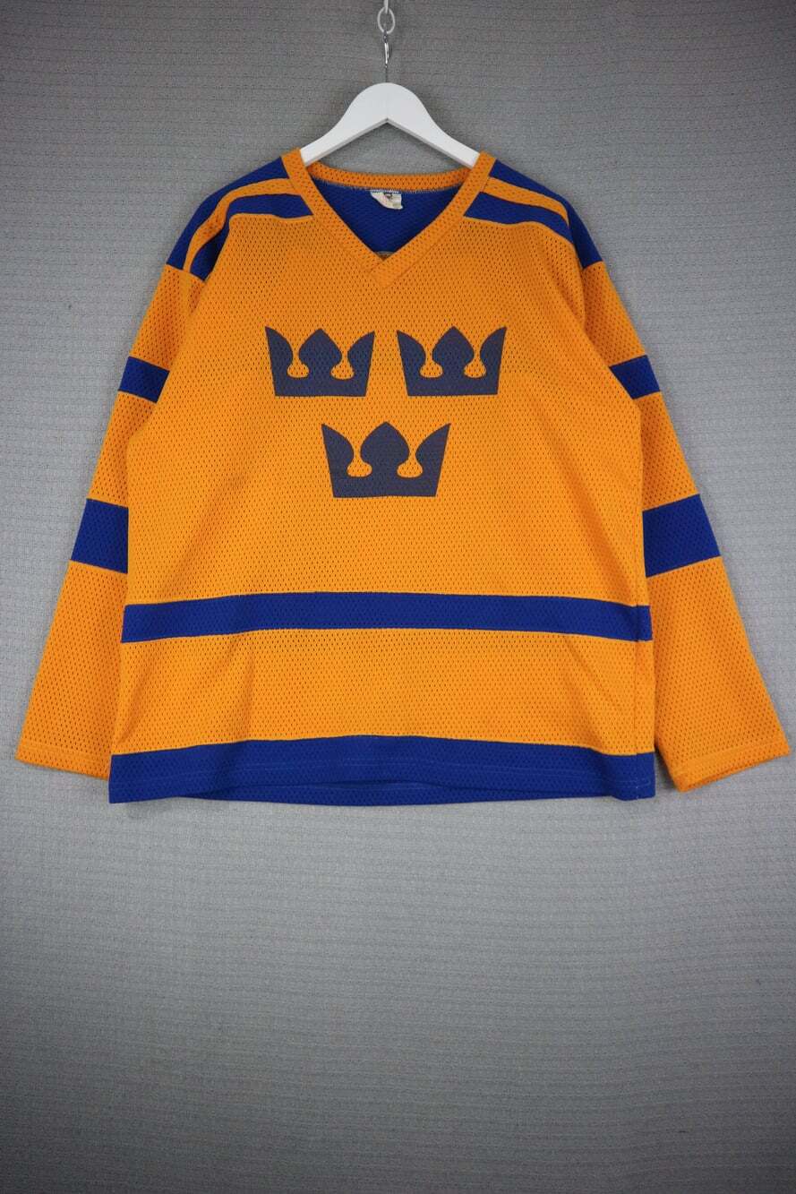 Vintage Pro-Joy Team Sweden Tre Kronor Hockey Jersey XL Yellow Blue Mesh Made in
